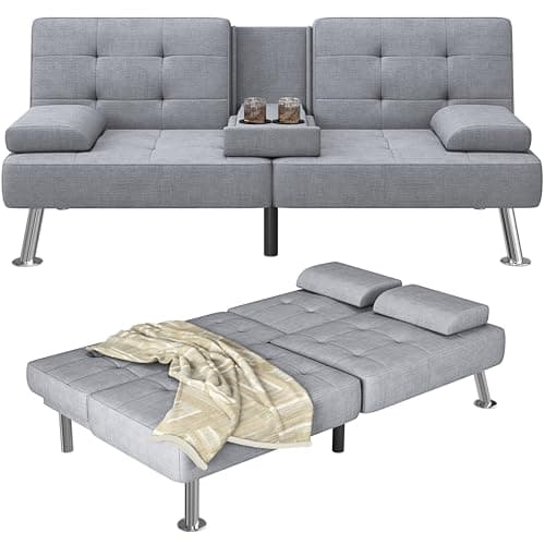 Furmax Adjustable Futon Couch Bed, PU Leather Black for Living Room