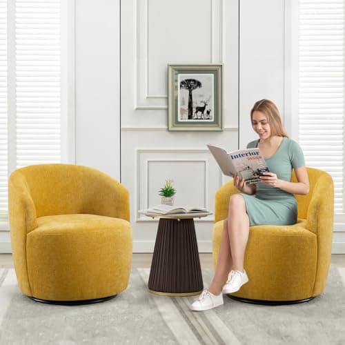 Antetek Yellow 360° Swivel Chenille Armchair for Living Room, Nursery, Bedroom