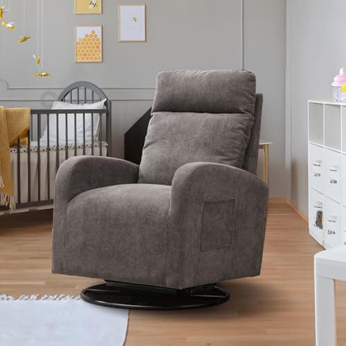 Antetek 360° Swivel Glider Chair - Modern Fabric Arm Chair for Nursery, Living Room, Hotel, Bedroom, Office, Lounge - White