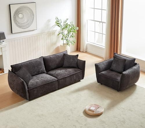 Antetek 88-inch Oversized Chenille Loveseat Sofa, Modern & Comfortable for Living Room, Bedroom & More, Black