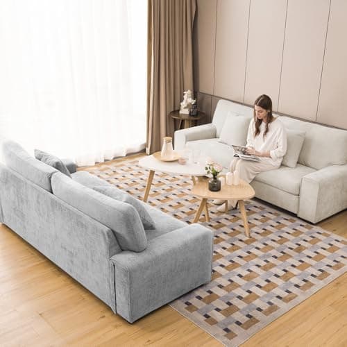 DOPEDIO Beige Chenille Loveseat Sofa, Spring Cushions, Easy Assembly