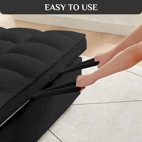 Convertible Sleeper Sofa Couch with Pullout Bed, Loveseat with Storage and Pillows, Modern Futon Couch Bed for RV, Living Room, Bedroom and Small Space in Black Teddy