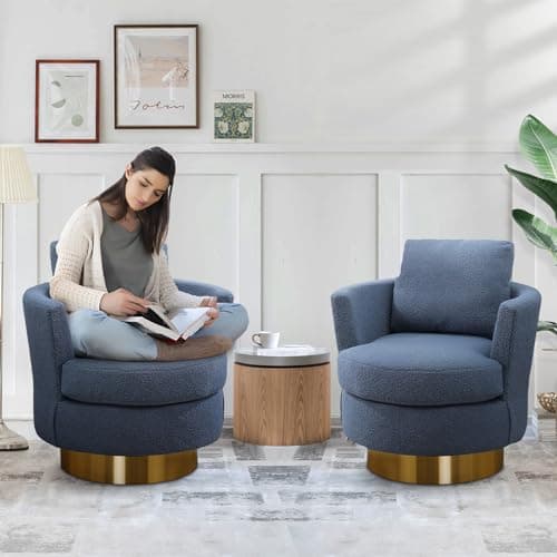 Antetek 2-Pack Swivel Barrel Chair, Blue, Living Room Accent Chair