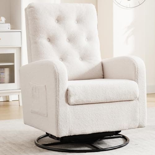 Modern Swivel Glider Rocking Chair with Storage Pocket for Living Room and Nursery White