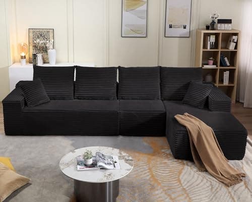 107" Modular Left Chaise Sectional Sofa, Modern Cloud Cushion, Black, No Assembly Required