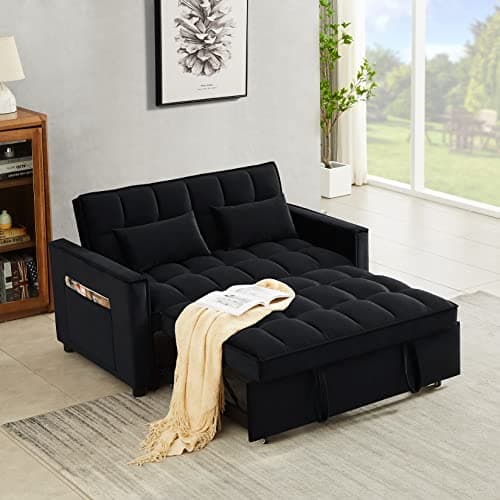 3-in-1 Pull-Out Sleeper Sofa Bed Convertible Loveseat Velvet Daybed