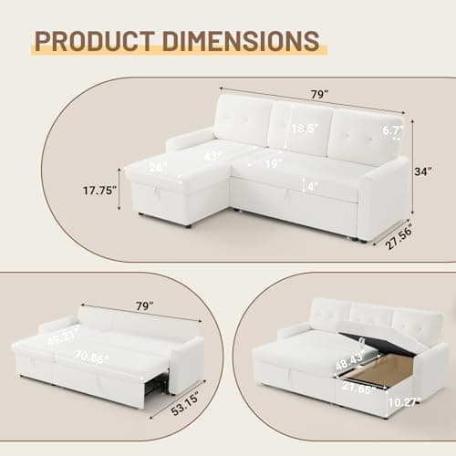 IULULU L-Shaped Boucle Sleeper Sofa with Pullout Bed and Chaise