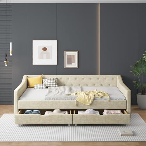 Dark Grey Nailhead Decorated Twin Daybed with Button Tufted Backrest and Wood Slat Support