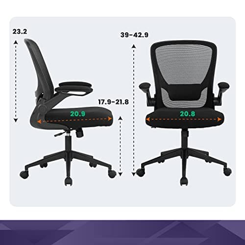 Modern Black Executive Mesh Chair with Lumbar Support and Flip-up Armrests