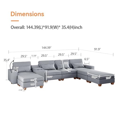 123" U-Shaped Modular Sofa with Storage, 4 Seats, Convertible Bed & Phone Holder"