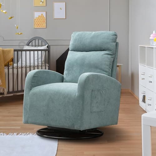 Antetek 360° Swivel Glider Chair - Modern Fabric Arm Chair for Nursery, Living Room, Hotel, Bedroom, Office, Lounge - White