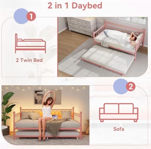 GarveeHome Twin Daybed with Trundle
| Day Bed with Charging Station & LED Lights
| Metal Sofa Bed Frame with Pull Out Trundle for Living Room and Bedroom