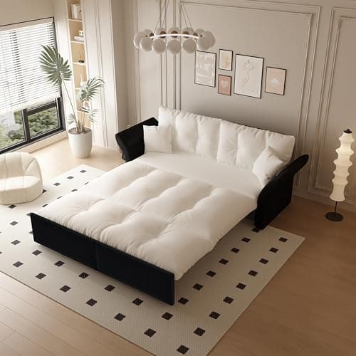 Eafurn 3-in-1 Convertible Pull-Out Sofa Bed Queen Size, Corduroy Lounge with Pillows & Storage