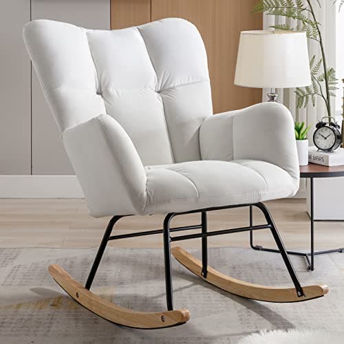 NIOIIKIT Kahaki Teddy Nursery Rocking Chair with High Backrest