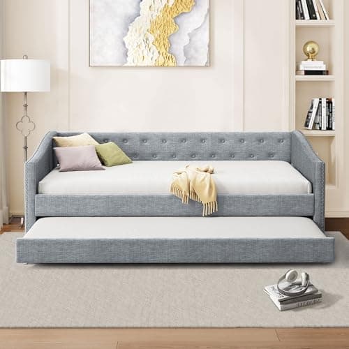 Linen Upholstered Ball & Cast Daybed, Dark Grey, 2 Storage Drawers