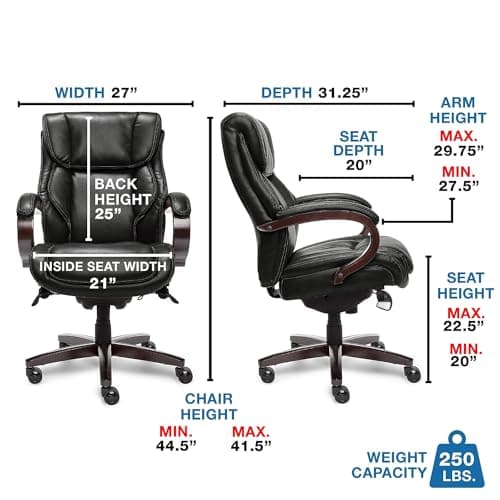 La-Z-Boy Bellamy Executive Chair, Black Faux Leather & Memory Foam Cushions