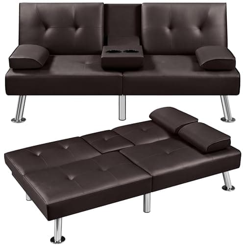 Yaheetech Light Gray Reversible Couch Bed with Removable Arms & Cup Holders