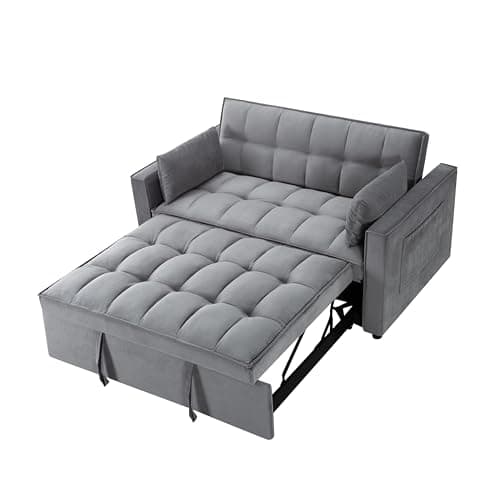 55" Convertible Velvet Sleeper Sofa Bed with Storage | Grey