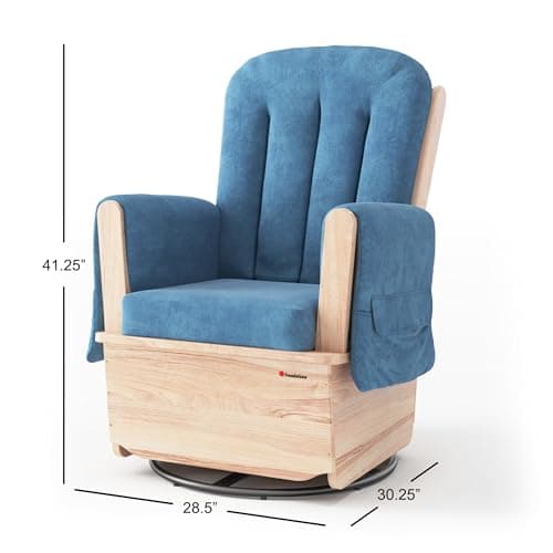 Foundations SafeRocker Glider for Baby Feeding & Rocking in Nursery - Blue Microfiber