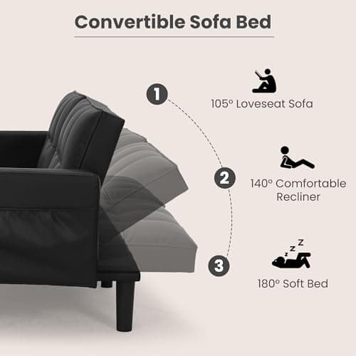 ECOTOUGE Convertible Futon Couch, Adjustable Back, Black
