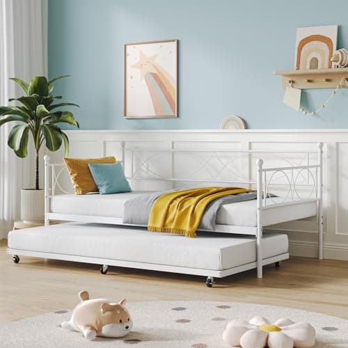 IDEALHOUSE Metal Twin Daybed with Trundle, Multi-Functional Bedroom and Living Room Sofa Bed