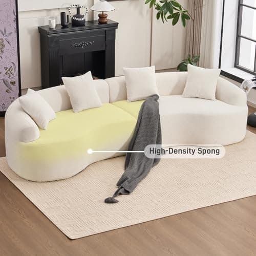 Modern Luxury 110" Oversized Curved Chenille Sectional Sofa, Cream White, No Assembly Needed