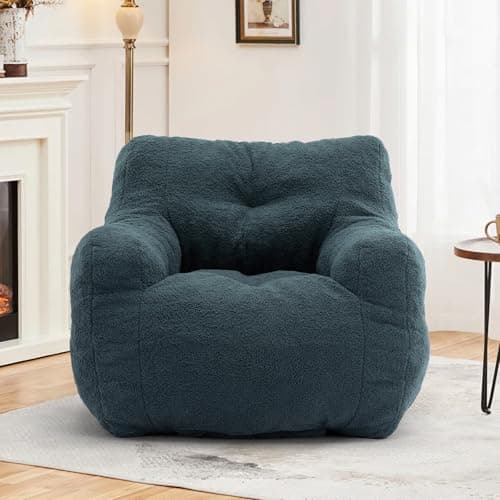 Hison Fluffy Bean Bag Chair with Armrests (White)