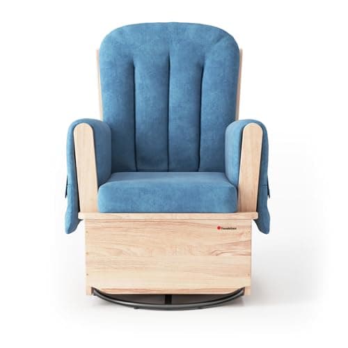 Foundations SafeRocker Glider for Baby Feeding & Rocking in Nursery - Blue Microfiber