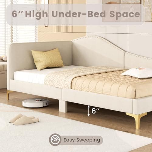 Giantex Beige Rivet-Tufted Twin Daybed with Storage Legs