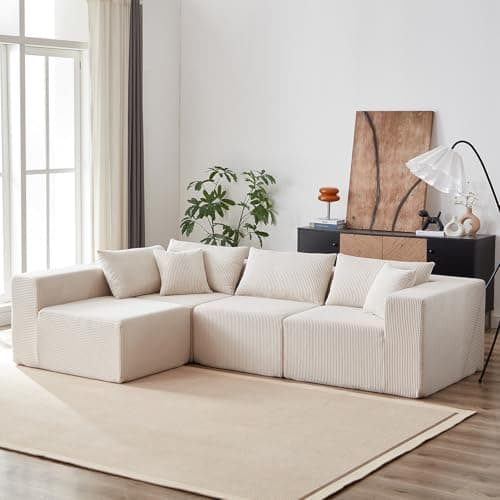 Modern Grey L-Shaped Cloud Flannel Sectional Couch, 4-Seater Modular Lounge