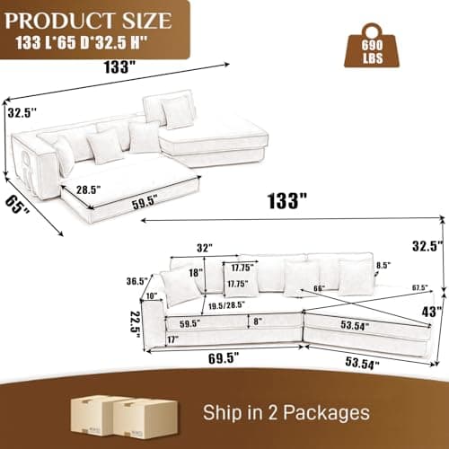 Antetek Gray Moduler Sectional Futon Sofa Bed with 3 Cushions & Pillows