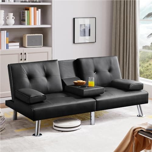Yaheetech Adjustable Couch Bed with Faux Leather, Black