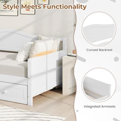 Giantex Twin Daybed with Trundle, Solid Wood Support, White Modern Bed