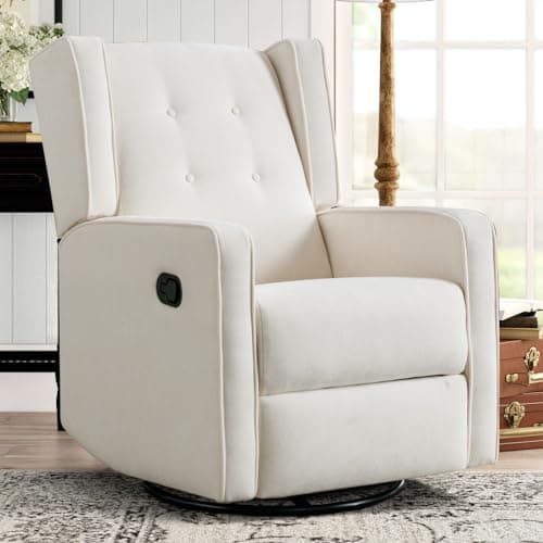 CANMOV White Manual Nursery Rocking Recliner Chair