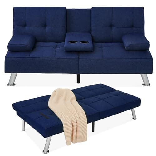Best Choice Products Gray Linen Modern Folding Futon Reclining Sofa Bed for Apartment/Dorm