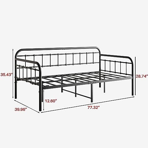 Black Twin Heavy Duty Metal Daybed Frame with Slats Mattress Foundation