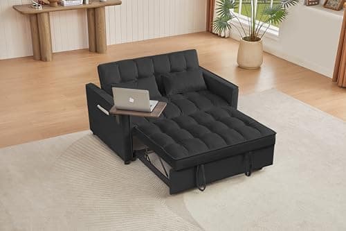 65" 3-in-1 Folding Sofa Bed, Chenille Fabric, 360° Swivel Table, Grey