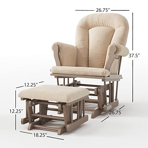 Child Craft Cozy Glider Rocker & Ottoman, Beige Cushion with Storage Pockets