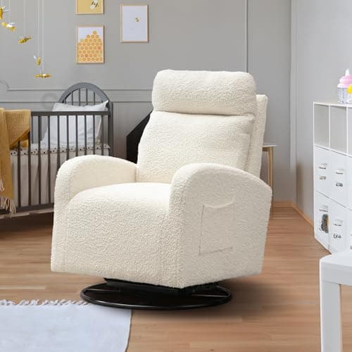 Antetek 360° Swivel Glider Chair - Modern Fabric Arm Chair for Nursery, Living Room, Hotel, Bedroom, Office, Lounge - White