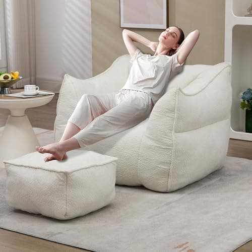 Light Blue Chenille Bean Bag Chair with Armrests & Back Support