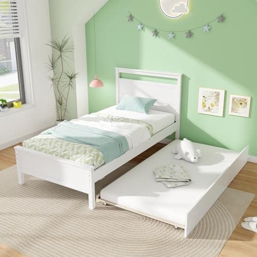 Giantex Wood Day Bed Twin with Headboard & Slats Support, Grey