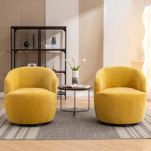 Antetek Yellow 360° Swivel Chenille Armchair for Living Room, Nursery, Bedroom