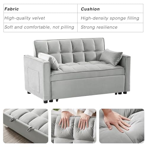 3-in-1 Convertible Sectional Sofa Bed, Grey Velvet | Side Pocket, Adjustable Backrest