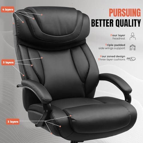 COMHOMA Big and Tall 650lbs Ergonomic Computer Chair with Thickened Armrests