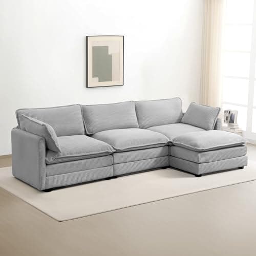 ROWHY Beige Oversized Modular Sectional with Movable Ottoman, 4 Seat L-Shaped Sofa Set