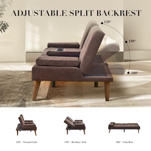 COLAMY Futon Sofa Bed: Convertible Lounge with Cup Holders, Adjustable Backrest