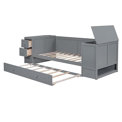 Harper & Bright Designs Gray Twin Daybed with Storage & Charging Station