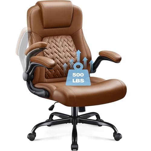 Furmax Black Ergonomic Big and Tall Desk Chair with PU Leather and Flip-Up Armrest
