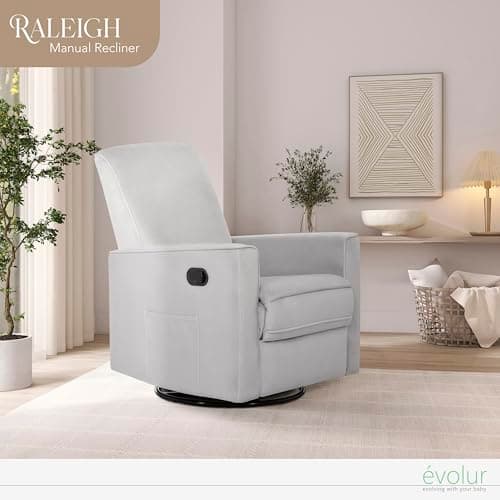 Raleigh Upholstered Swivel Glider Rocking Chair for Nursery, Certified & Reclining
