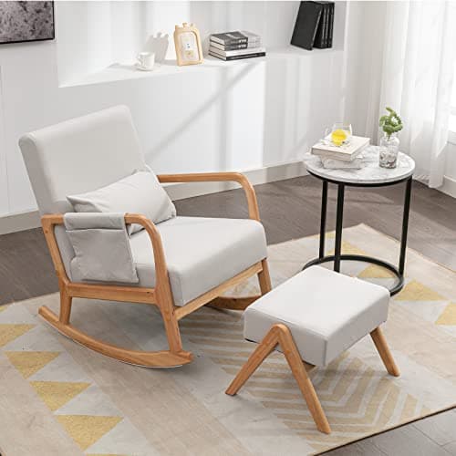 Light Gray Nursery Rocking Chair with Ottoman, Glider Chair for Mom and Seniors